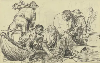 Fishermen working by Фриц Бёле — digital art print download