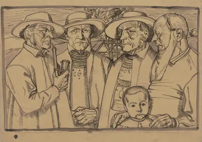 Four peasants and a boy by Фриц Бёле — digital art print download