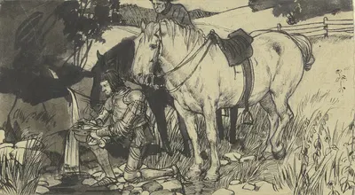 Kneeling knight at the well by Фриц Бёле — digital art print download