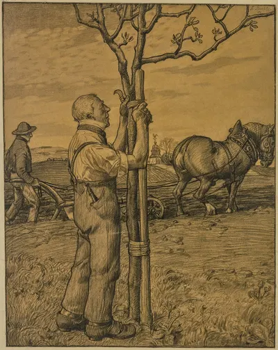 Gärtner, einen Baum anbindend by Фриц Бёле, 1897 — digital art print download