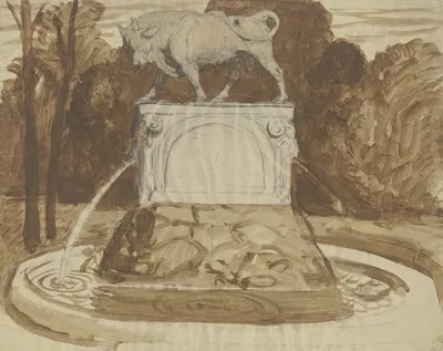 Schreitender Stier auf hohem Sockel by Фриц Бёле — digital art print download