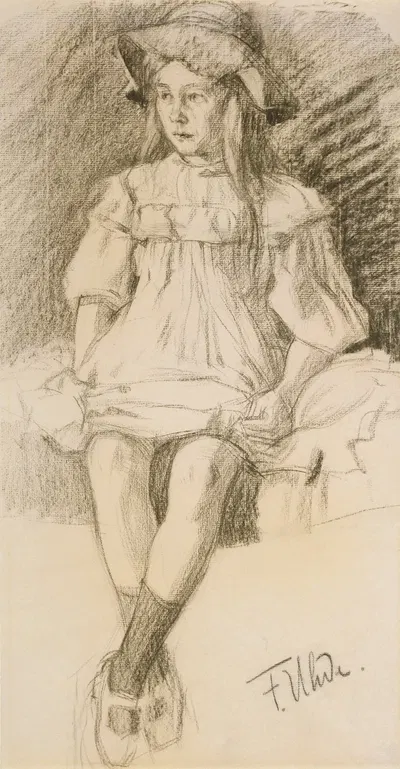 Sitting girl with hat by Fritz von Uhde — digital art print download
