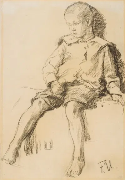 Sitzender Junge mit nackten Beinen by Фриц фон Уде — digital art print download