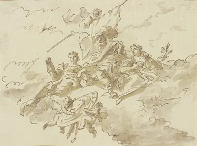 Allegorische Figurengruppe auf Wolken. by Gaspare Diziani — digital art print download