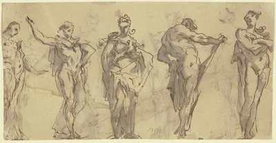 Five statues by Gaspare Diziani — digital art print download