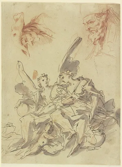 Zwei Allegorien (Immortalità und Concordia) und zwei Köpfe by Gaspare Diziani — digital art print download