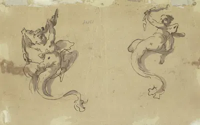 Zwei Putten mit Fischschwänzen by Gaspare Diziani — digital art print download