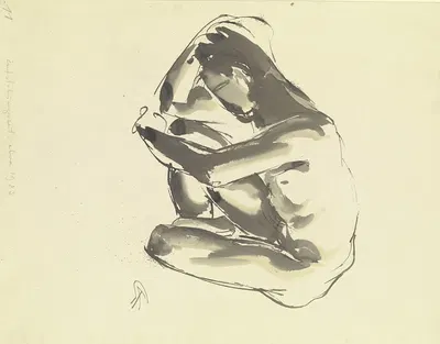 Sitzender, nach links dem Boden entgegen neigender Akt by Георг Колбе, 1923 — digital art print download