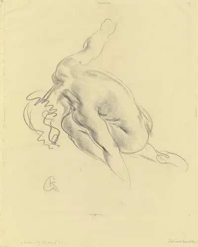 Zusammengekrümmter weiblicher Rückenakt nach links, den Kopf gesenkt by Георг Колбе, 1926 — digital art print download