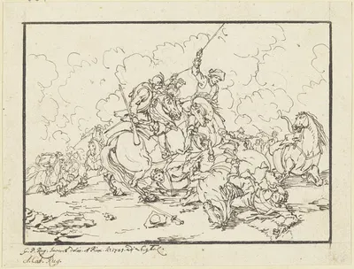 Equestrian combat by Георг Филипп Ругендес Старший, 1705 — digital art print download