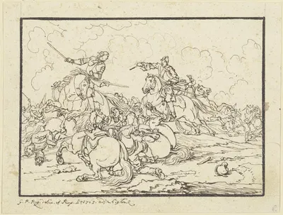 Equestrian combat by Georg Philipp Rugendas the Elder, 1705 — digital art print download