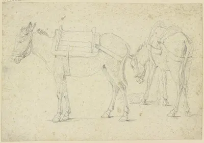 Two bridled donkeys by Georg Philipp Rugendas the Elder — digital art print download