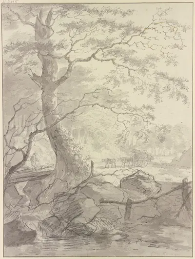 Eine Waldpartie, inmitten ein Karren mit zwei Ochsen by Gerard van Nijmegen — digital art print download