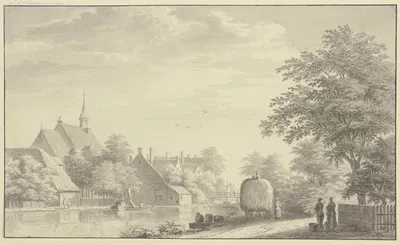 Städtchen am Fluß, rechts ein Heuwagen by Жерар ван Россум, 1763 — digital art print download