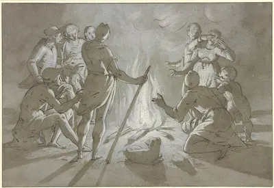 Gesellschaft an einem nächtlichen Feuer by Giovanni Battista Paggi — digital art print download