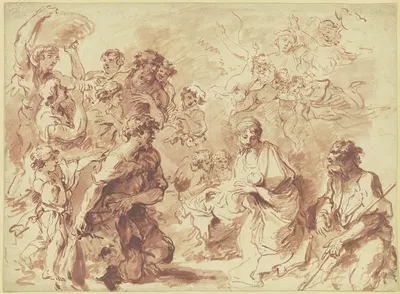 Adoration of the shepherds by Джованни Бенедетто Кастильоне — digital art print download