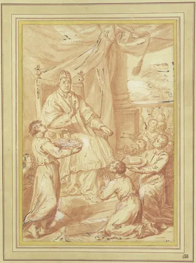 Papst Clemens XI. umgeben von vielen ihn verehrenden Personen by Giovanni Maria Morandi — digital art print download