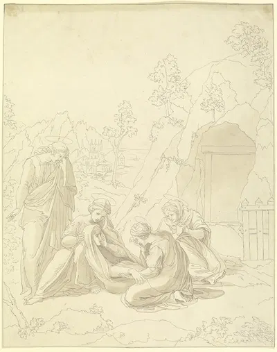 Am Ostermorgen; Die heiligen Frauen, Maria und Johannes am offenen Grabe Christi by Gustav Heinrich Naecke — digital art…