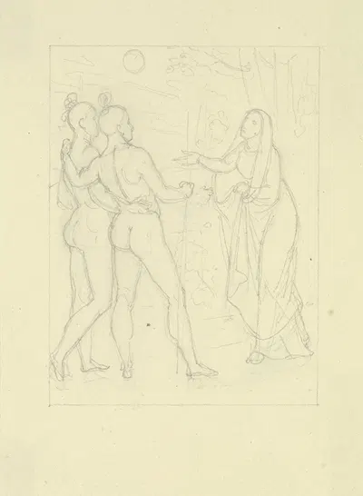 Eine Frau tritt einem als Rückenakte gegebenen, umschlungenen Paar entgegen by Gustav Heinrich Naecke — digital art print…