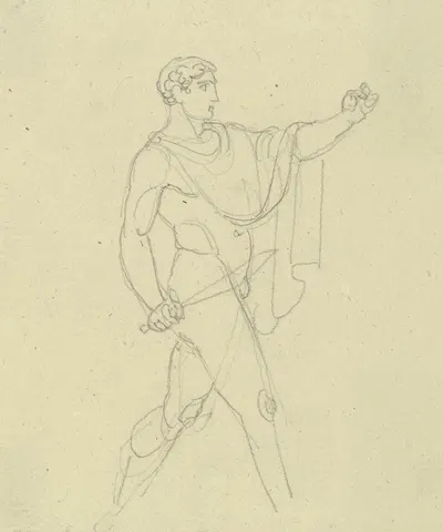 Nackter antiker Krieger mit Schwert nach rechts by Gustav Heinrich Naecke — digital art print download