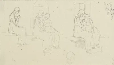 Studienblatt; Frauen bei der Handarbeit by Gustav Heinrich Naecke — digital art print download