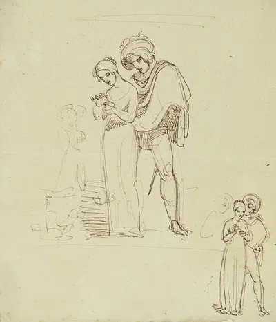 Studienblatt; Ein Liebespaar, die Frau zupft das letzte Blüttenblatt aus by Gustav Heinrich Naecke — digital art print…
