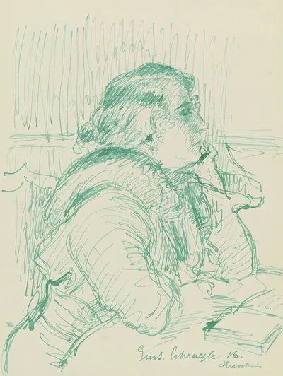 Dame, das Kinn in die Hand stützend by Густав Шрэгле, 1916 — digital art print download