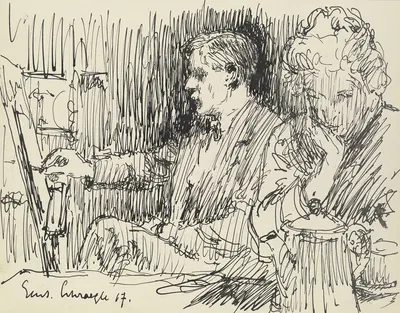 Draughtsman and lady at the table by Густав Шрэгле, 1917 — digital art print download