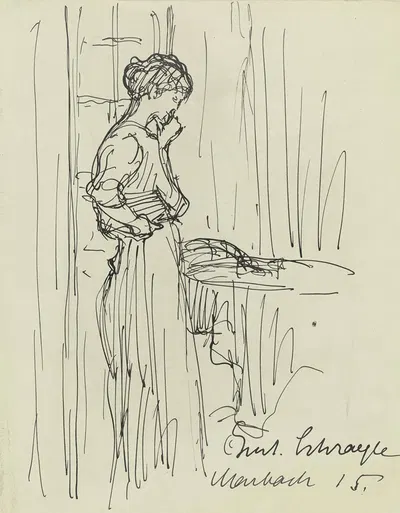 Girl, standing, contemplating by Густав Шрэгле, 1915 — digital art print download
