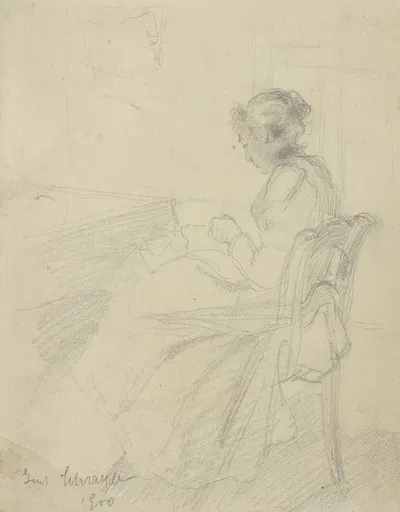 Sewing woman by Густав Шрэгле, 1900 — digital art print download