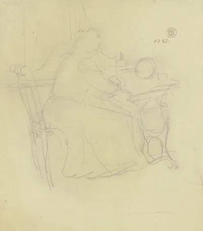 Woman at the sewing machine by Gustav Schraegle, 1900 — digital art print download