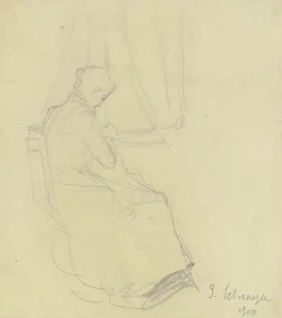 Woman sewing at the window by Густав Шрэгле, 1900 — digital art print download