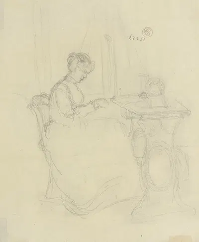 Women in front of a sewing machine by Густав Шрэгле — digital art print download
