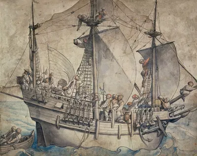 Ship with Revelling Sailors, Lansquenets and a Sutleress by Ганс Хольбейн Младший — digital art print download