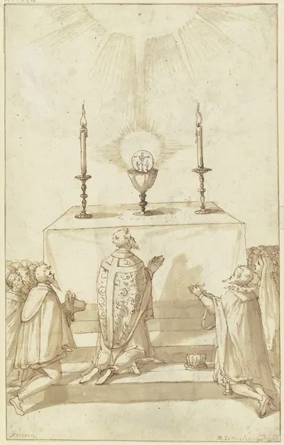 Ein Priester und seine Gemeinde in der Anbetung der Transsubstantiation by Hans Rottenhammer — digital art print download