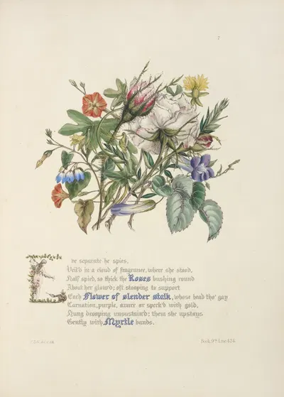 Roses flowers of slender stalk, myrtle by Jane Elizabeth Giraud, 1846 — digital art print download