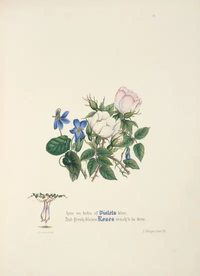 Violets and roses by Jane Elizabeth Giraud, 1846 — digital art print download
