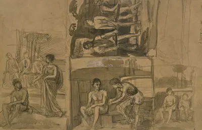 Netze tragende Fischer sowie meist sitzende, in einer Unterhaltung begriffene Figuren by Ханс фон Мареес, 1873 — digital…