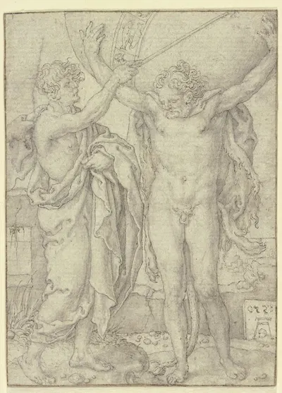 Herkules hilft Atlas die Weltkugel tragen by Генрих Альдегревер, 1550 — digital art print download