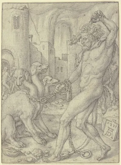 Herkules holt den Zerberus aus der Unterwelt by Генрих Альдегревер, 1550 — digital art print download