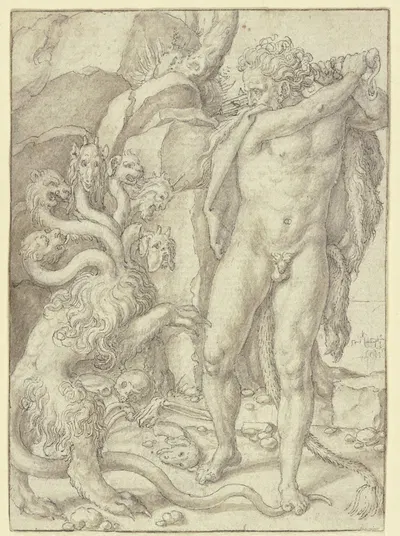Herkules tötet die Lernäische Hydra by Генрих Альдегревер, 1550 — digital art print download