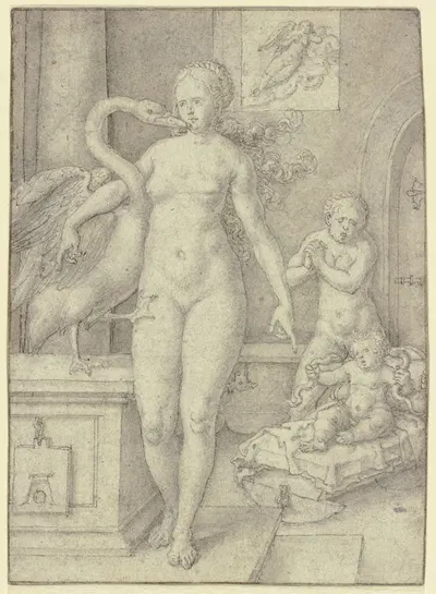 Herkules tötet die Schlangen; Leda mit dem Schwan by Генрих Альдегревер, 1550 — digital art print download