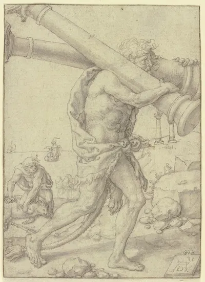 Herkules trägt die Säulen nach der Enge von Gades by Генрих Альдегревер, 1550 — digital art print download