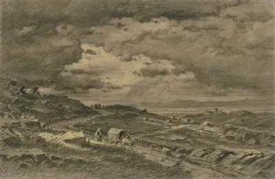 Campagna-Landschaft bei heraufziehendem Unwetter by Генрих Функ, 1876 — digital art print download