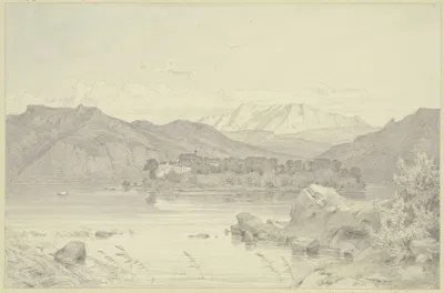 Die Herreninsel mit dem Kloster im Chiemsee by Генрих Функ, 1842 — digital art print download