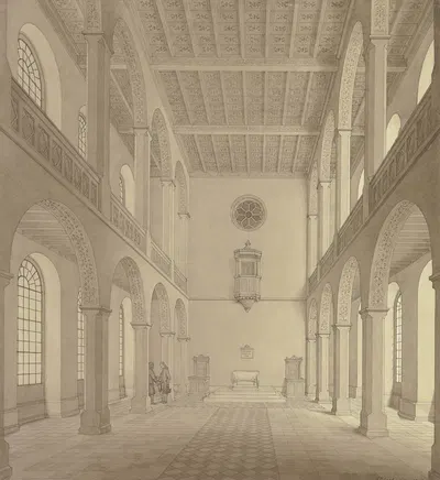 Entwurf zu einer Kirche für die Gemeinde Friedrichsdorf, Innenansicht by Heinrich Hübsch, 1825 — digital art print download