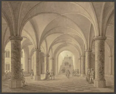 Vorhalle und Treppe eines mittelalterlichen Rathauses by Heinrich Hübsch, 1823 — digital art print download