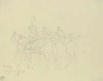 Bayerische Ulanen beim Aufsitzen by Heinrich Lang, 1886 — digital art print download