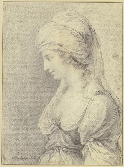 Dame mit turbanartiger Kopfbedeckung im Profil nach links (Zémire aus 'Zémire et Azor') by Heinrich Sintzenich — digital…