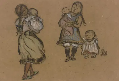 Five working-class children by Генрих Цилле — digital art print download